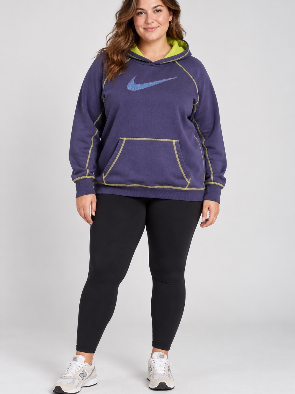 Nike XL Purple Pullover Hoodie with Lime Hood Lining and Blue Swoosh